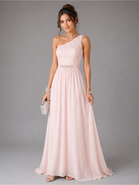 Adrianna Papell Dresses & Skirts - Adrianna Papell Blush Lace Crystal Embellished One-Shoulder Formal Gown